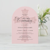Dusty Pink Celtic Cross First Holy Communion Kaart (Staand voorkant)