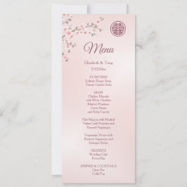 Dusty Pink Cherry Blossom Chinees Bruiloft Menu Kaart