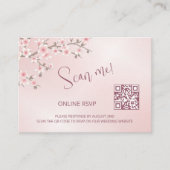 Dusty Pink Cherry Blossom QR Code RSVP Online Informatiekaartje (Voorkant)