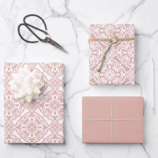 Dusty Pink Classic  naadloos Damask Patroon Inpakpapier Vel (Voorkant)