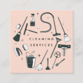 Dusty Pink Cleaning Services Square Vierkante Visitekaartje (Voorkant)