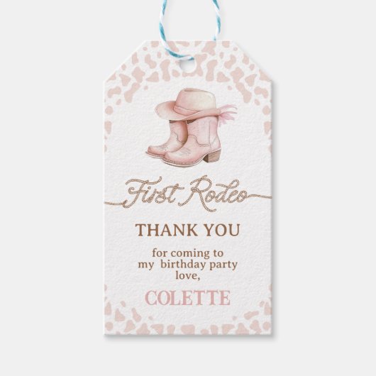 Dusty Pink Cowgirl Boots Eerste Rodeo 1e Verjaarda Cadeaulabel (Voorkant)