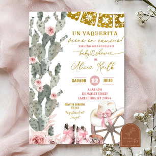 Dusty Pink Cowgirl Spanish Girl Baby shower Kaart