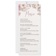 Dusty Pink Cream Magnolia Floral Wedding Menu Card