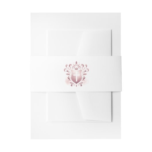 Dusty Pink Crest en Cross Uitnodigingen Wikkel (Voorkant Voorbeeld)
