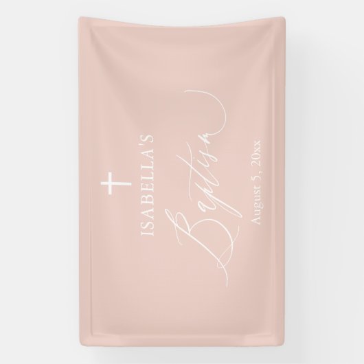 Dusty Pink Cross Girl Baptism Backdrop Banner (Verticaal)