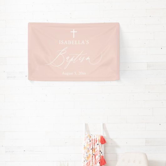 Dusty Pink Cross Girl Baptism Backdrop Banner (Insitu)