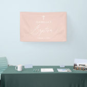 Dusty Pink Cross Girl Baptism Backdrop Banner (Beurs)