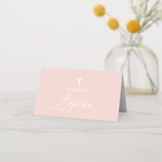 Dusty Pink Cross Girl Baptism Folded Place Card Plaatskaartje (Achterkant)