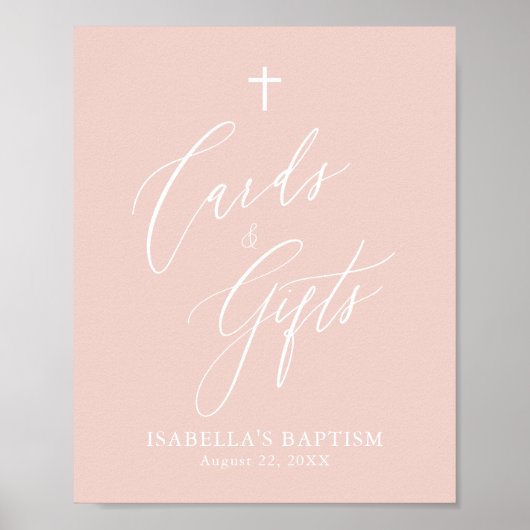 Dusty Pink Cross Girl Baptism Kaarten & Gifts Post Poster (Voorkant)