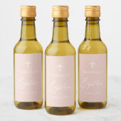 Dusty Pink Cross Girl Baptism Mini Wine Label Wijn Etiket (Flessen)