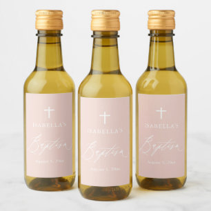 Dusty Pink Cross Girl Baptism Mini Wine Label Wijn Etiket