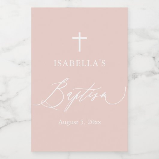 Dusty Pink Cross Girl Baptism Mini Wine Label Wijn Etiket (Enkel label)