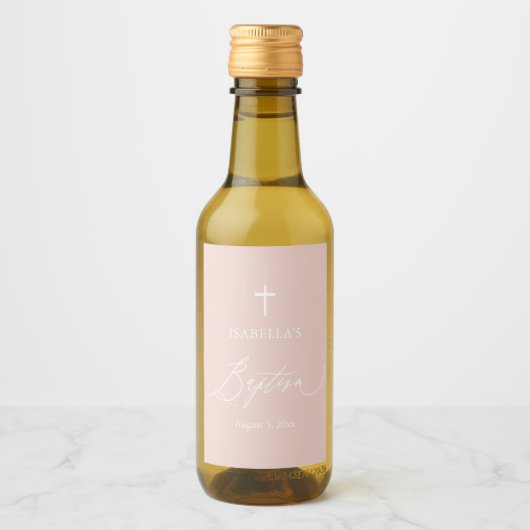 Dusty Pink Cross Girl Baptism Mini Wine Label Wijn Etiket (Voorkant)