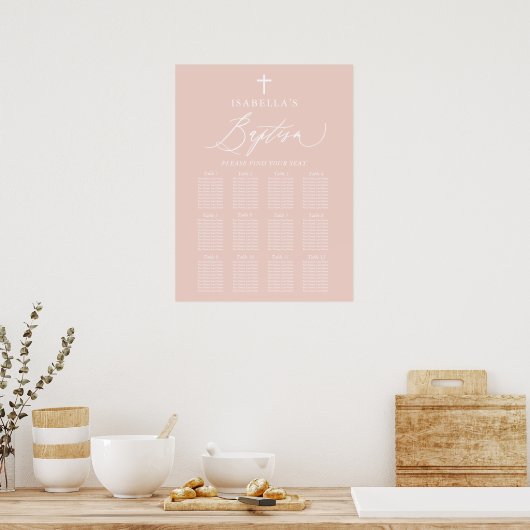 Dusty Pink Cross Girl Baptism Separatieschema Poster (Keuken)