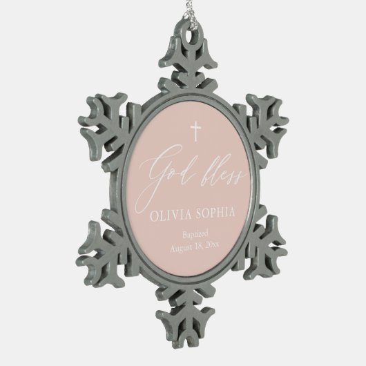 Dusty Pink Cross Girl Baptism Snowflake Ornament (Links)