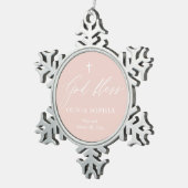 Dusty Pink Cross Girl Baptism Snowflake Ornament (Rechts)