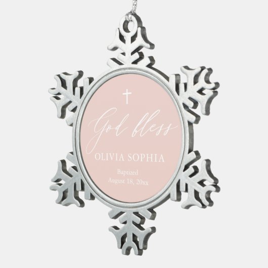 Dusty Pink Cross Girl Baptism Snowflake Ornament (Rechts)