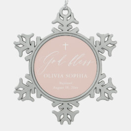 Dusty Pink Cross Girl Baptism Snowflake Ornament