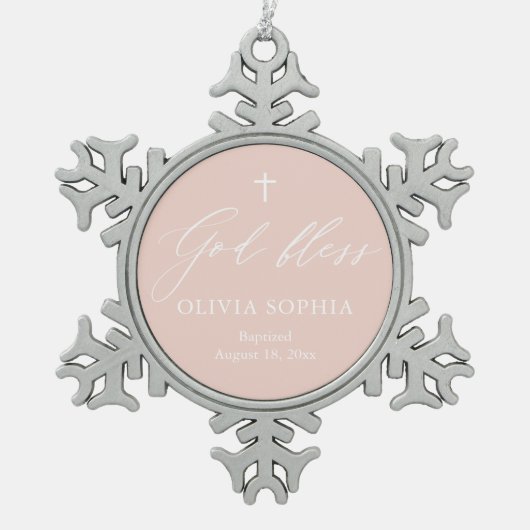 Dusty Pink Cross Girl Baptism Snowflake Ornament (Voorkant)