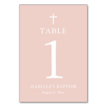 Dusty Pink Cross Girl Baptism Table Number Kaart