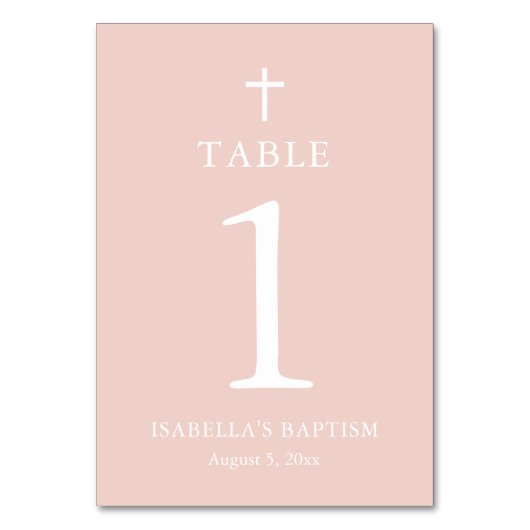 Dusty Pink Cross Girl Baptism Table Number Kaart (Achterkant)
