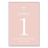 Dusty Pink Cross Girl Baptism Table Number Kaart (Voorkant)