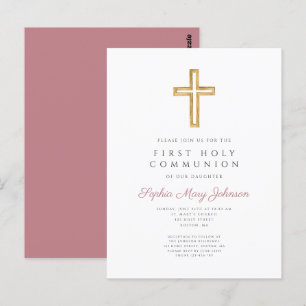 Dusty Pink Cross Religious Boy First Community Briefkaart