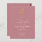 Dusty Pink Cross Religious Boy First Community Briefkaart (Voorkant / Achterkant)
