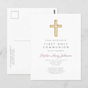 Dusty Pink Cross Religious Boy First Community Briefkaart