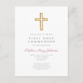 Dusty Pink Cross Religious Boy First Community Briefkaart (Voorkant)