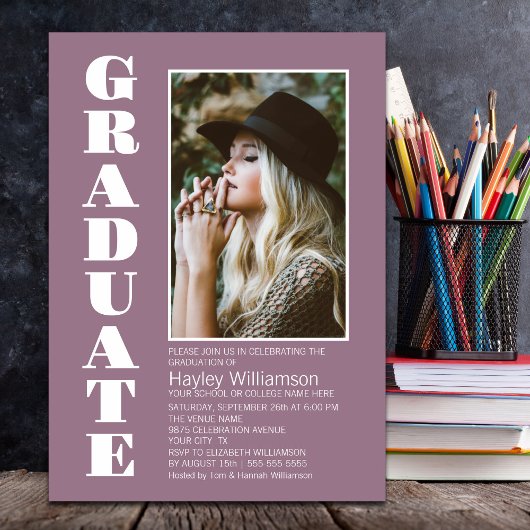 Dusty Pink Custom Photo Graduation Party Kaart