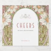 Dusty Pink Daisies Art Nouveau Mucha Sparkling Wijnetiket (Enkel label)