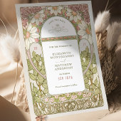 Dusty Pink Daisies Save Date Art Nouveau Mucha Kaart