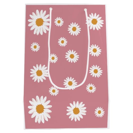Dusty Pink Daisy Floral Gift Bag Medium Cadeauzakje (Achterkant)