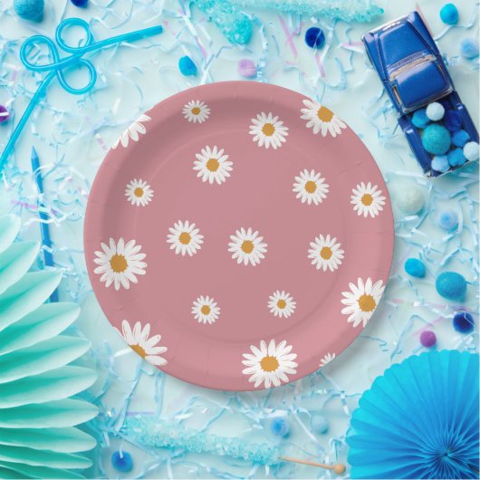 Dusty Pink Daisy Theme Paper Borden Papieren Bordje (Feest)