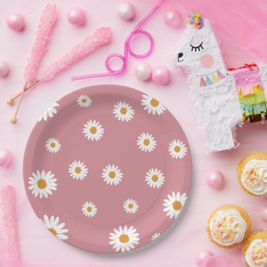 Dusty Pink Daisy Theme Paper Borden Papieren Bordje (Feest)