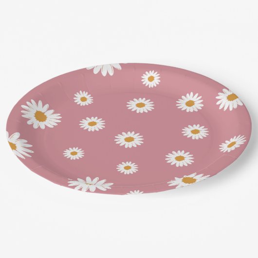 Dusty Pink Daisy Theme Paper Borden Papieren Bordje (Gekanteld)
