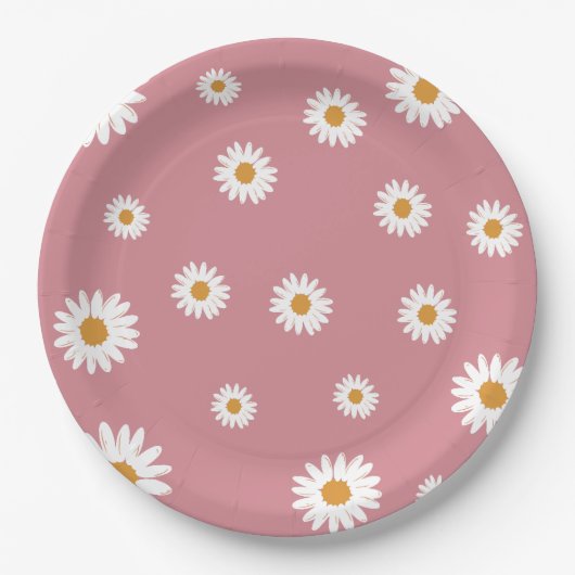 Dusty Pink Daisy Theme Paper Borden Papieren Bordje (Voorkant)