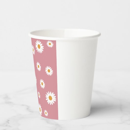 Dusty Pink Daisy Theme Paper Cups Papieren Bekers (Links)
