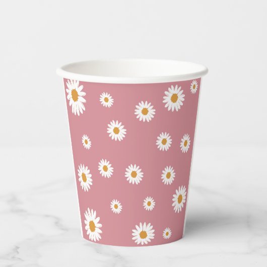 Dusty Pink Daisy Theme Paper Cups Papieren Bekers (Voorkant)