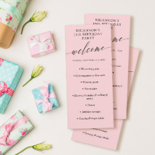 Dusty Pink Delicate Calligraphy Birthday Party Programmakaart