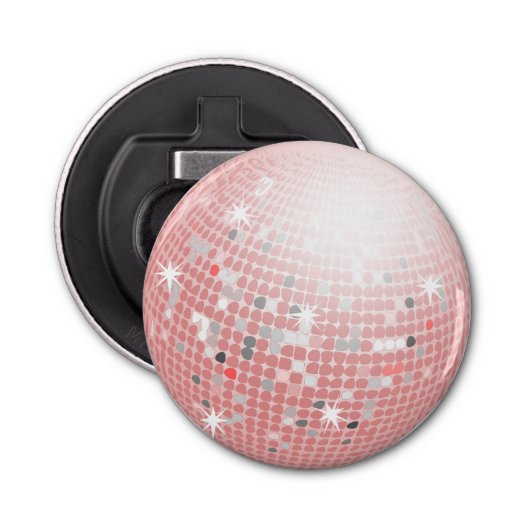 Dusty Pink Disco Ball Retro 70s Button Flesopener (Voorkant)