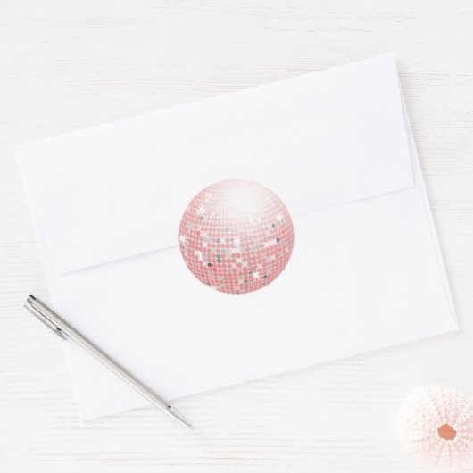 Dusty Pink Disco Ball Retro 70s Envelope Seal Ronde Sticker (Envelop)