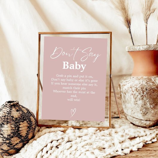 Dusty Pink Don't Say Baby Baby shower Spel teken Poster