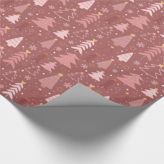 Dusty Pink Doodle Christmas Tree Holiday Pattern Cadeaupapier (Hoek)