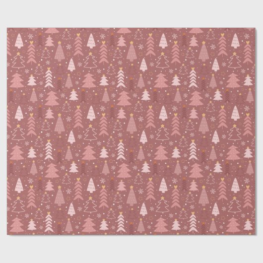Dusty Pink Doodle Christmas Tree Holiday Pattern Cadeaupapier (Vlak)