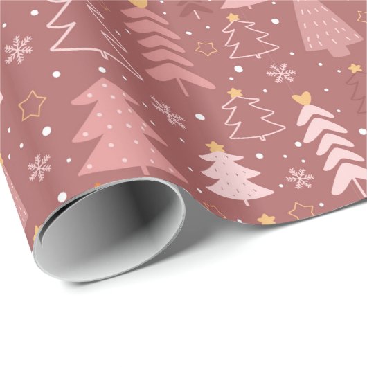 Dusty Pink Doodle Christmas Tree Holiday Pattern Cadeaupapier (Rol Hoek)