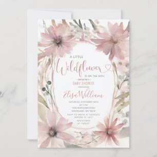 Dusty Pink Een beetje Wildflower Meisje Baby showe Kaart