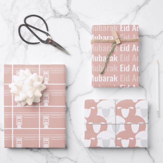 Dusty Pink Eid Adha Mubarak Kaaba Schaap Patroon Inpakpapier Vel (Voorkant)